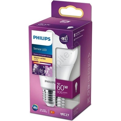 Philips LED крушка Philips A60 E27/8W/230V с сензор 2700K (P5088)