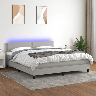 vidaXL Боксспринг легло с матрак и LED, светлосиво, 180x200 см, плат (3133093)