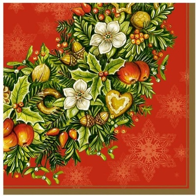 MAKI SLGW 003701 Christmas Wreath Red servítky 3V vianočné 20ks 33x33cm