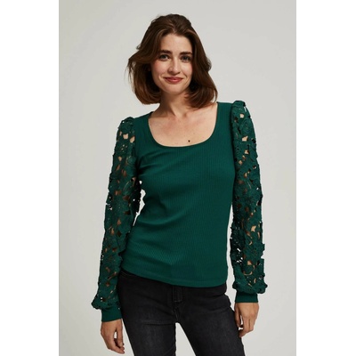 Moodo Blouse with lace sleeves čierna zelená