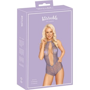 Kissable - дамско боди с яка - дантела - лилаво - L/XL