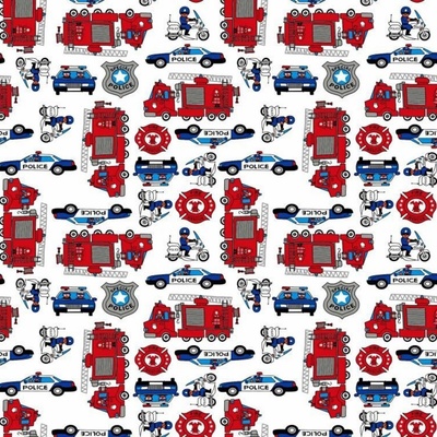 Bavlnená látka vzor polícia, farba biela, metráž 160 cm