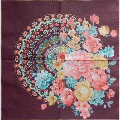 Maki servítky Květinová mandala na bordó 33x33cm
