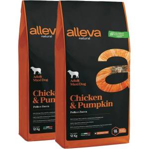 Alleva NATURAL кучешка пиле и тиква възрастен макси 2 x 12 кг