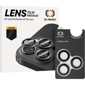 Tel Protect Предпазни стъклени лещи за камерата на iPhone 17 Pro, iPhone 17 Pro Max - Tel Protect 3D Aramid Tempered Glass Camera Lens Protector (карбон)