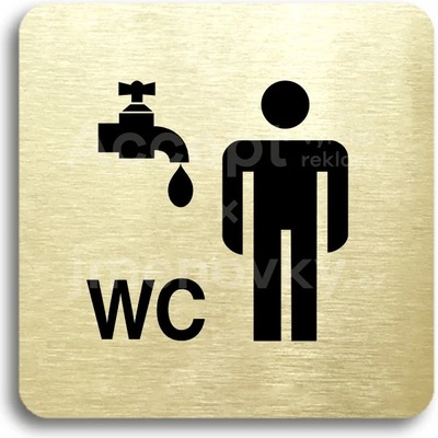 ACCEPT Piktogram umývárna, WC muži - zlatá tabulka - černý tisk bez rámečku