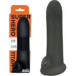  Пенис уголемител, вътрешен релеф и пръстен, 16, 5см. - Super Hero Titan Black (7018-03LOLA)