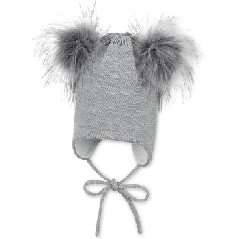 Sterntaler Сива зимна шапка за момиче, с помпони , Sterntaler (4702145-542)