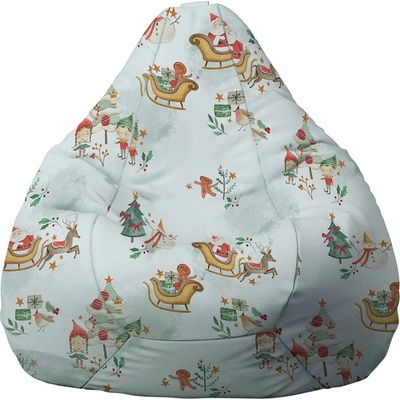 PUFRELAX Пуф, круша, 220л. , Nirvana Hobbit, Santas Coming To Town, Водоустойчив, Перящ се калъф, Пълнеж от Полистиролни перли, принт (PUF-G-NH-TEXP-SNT)