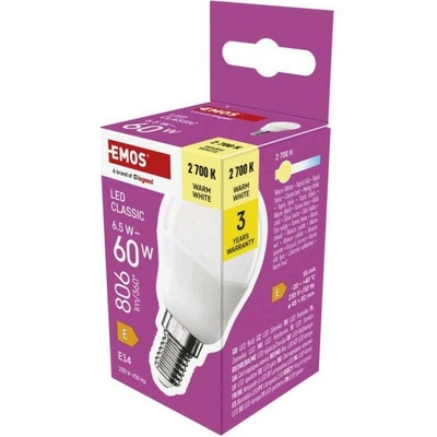 Emos LED žiarovka Classic Mini Globe E14 6,5 W 60 W 806 lm Teplá biela ZQ1E41