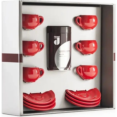 Danesi Подаръчен пакет Danesi La Forma Sprint - Dark's Cassette Kava 250 г + 6 чаши за еспресо и 6 чинийки - червен