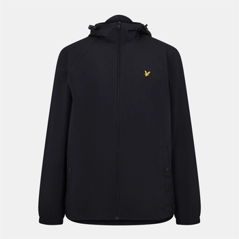 Lyle and Scott Men's Zip Through Cotton Wind Resistant Long Sleeve Hooded Rain Anorak - Jet Black Z865