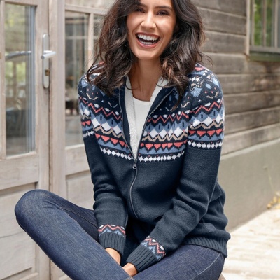 Blancheporte Svetr na zip se žakárovým vzorem a hebkou podšívkou nám.modrá – Hledejceny.cz