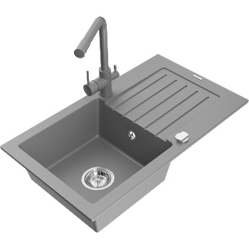 Mexen Pablo кухненска мивка от гранит с 1 корито и отцедник и кухненски смесител Duero, сив - 6510-71-671600-71 (6510-71-671600-71)