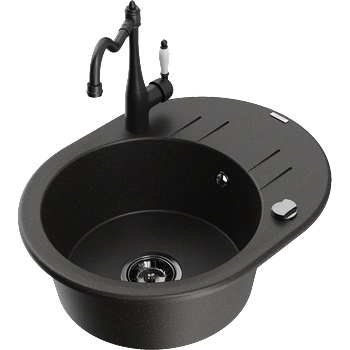 Mexen Kevin гранитна мивка с една камера и отцедник с кухненски смесител Carla, черно/златен металик - 6517-75-670700-70-B (6517-75-670700-70-B)