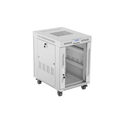 Lanberg стелажен шкаф 19" свободно стоящ 15U/600x800 (плосък пакет) със стъклена врата LCD сив v2 (FF01-6815-12SL)