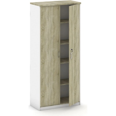 Mirelli, Kancelářská skříň 800 x 400 x 1800 mm, bílá/dub sonoma – Sleviste.cz