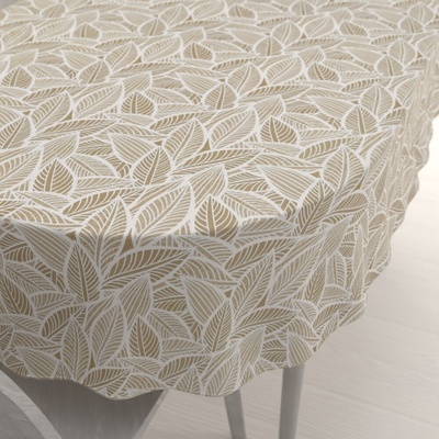 Biante Velký oválný ubrus Leona LN-168 Bílé listy na světle hnědém 180x240 cm