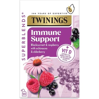 TWININGS Čaj SUPERBLENDS IMMUNE SUPPORT s černým rybízem echinaceou a malinou 20 sáčků