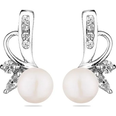 Swan Сребърни обици със сладководни бели перли SE0409W Swan