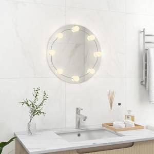 vidaXL Стенно огледало с LED лампи, кръгло, стъкло (3078640)