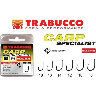 Trabucco Carp Specialist Barbless Eye bez protihrotu vel.16 15 ks