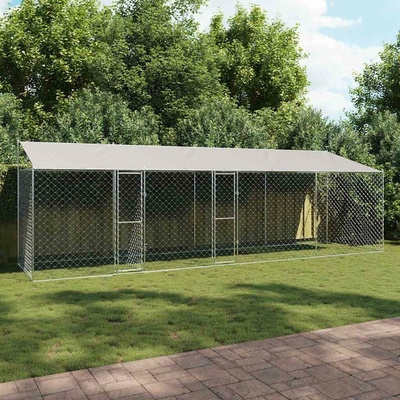 vidaXL Klec pro psy se střechou 800 x 200 x 256 cm ocel a PE stříbrná 9799.3368305