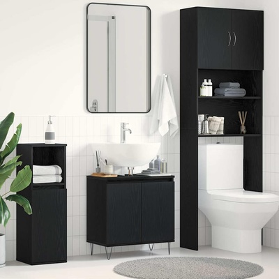vidaXL Шкаф за мивка в баня Черния дъб 58 x 33 x 60 см Инженерно дърво (862888)