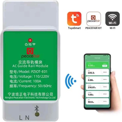 Peacefair Tuya смарт Wi-Fi монофазен електромер за DIN шина Peacefair PZIOT-E01 (6970852390014)