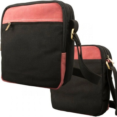 Crossbody taška plátno s buvolí kůží černá/červená
