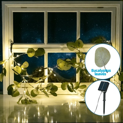 Aigostar - LED соларен гирлянд 110 LED/4м IP65 300 mAh топла бяла евкалипт (AI1620)