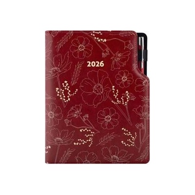 Design B5 týdenní 2026 bordó Květiny