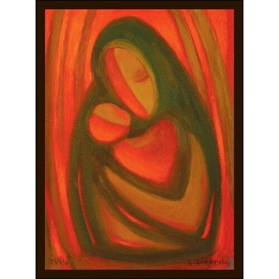Obraz: Malý Ježiško s jeho Matka - jedno srdce 15 x 10 cm