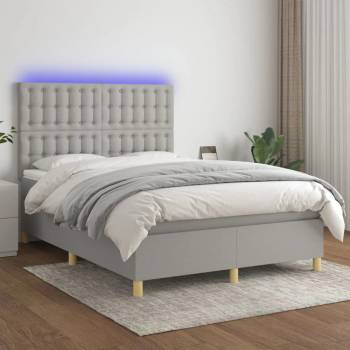 vidaXL Боксспринг легло с матрак и LED, светлосиво, 140x190 см, плат (3135749)
