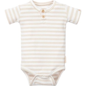 Little Dutch Бебешко боди с къс ръкав Little Dutch - На райета, Sand/White, 62 cm, 2-4 м (CL24220010) - ozone