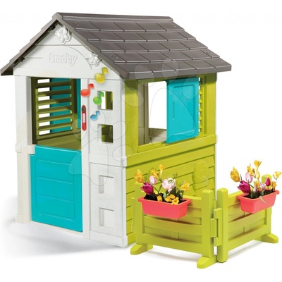 Smoby Domček Pretty Blue3 okná s 2 žalúziami s posuvnou okenicou a záhradkou so zvončekom