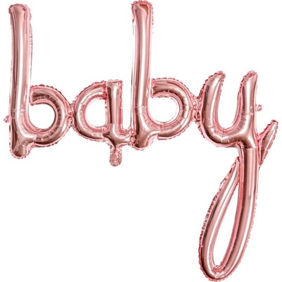 PartyDeco Fóliový balónek Baby růžovo-zlatý 73,5 x 75,5 cm