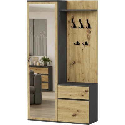 Framire Skříň do předsíně V5 se zrcadlem a sedátkem Antracit mix Artisan 100 cm – Hledejceny.cz