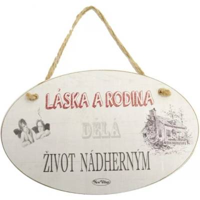Cedule dřevo ovál Láska a rodina... 23x14 cm