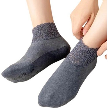 Сини поларени чорапи с дантела