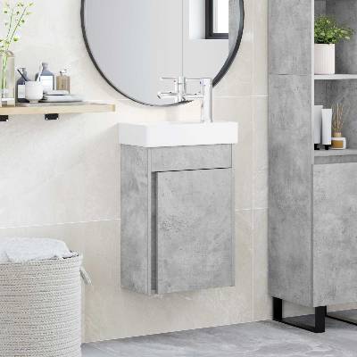vidaXL Мивка за баня със смесител Бетонно сиво 40, 5 x 22, 5 x 62 см (889524)