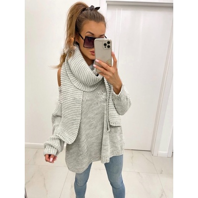 Šedý stylový pletený šál SZA01-1920