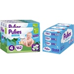 pufies Бебешки пелени Pufies Fashion & Nature - Размер 4, 9-14 kg, 162 броя + мокри кърпи Pufies Clean Care, 12 х 64 броя (3800024036002+13800024027540) - ozone