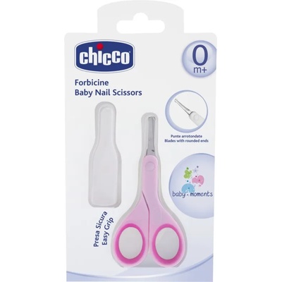 Chicco Baby Moments детска ножица със закръглен връх 0m+ Pink