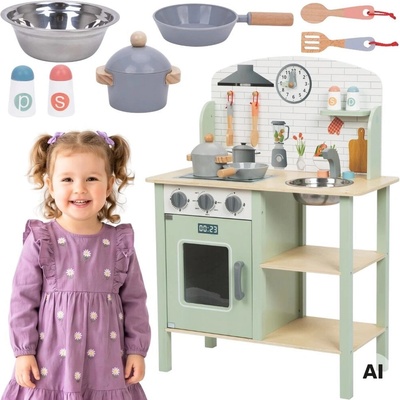 TOOKY TOY Drevená detská kuchynka zelená s doplnkami