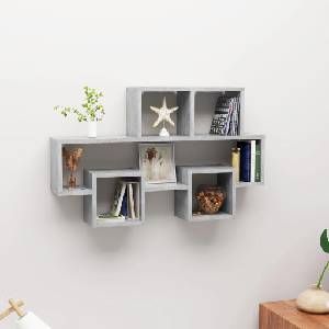 vidaXL Стенен рафт във форма на кола, бетонно сив, 82x15x51 см (807254)