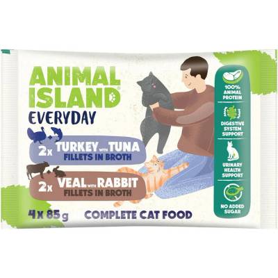 ANIMAL ISLAND Veal / Rabbit & Turkey / Tuna Fillets in broth 4x85 g