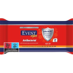 Event Антибактериални мокри кърпи Event - С алкохол, 60 броя (2EV02ANT202ALC060A) - baby