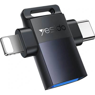 YESIDO Женски USB 3.2 адаптер към мъжки USB-C и Lightning за мобилни устройства - Yesido GS35 USB-A 3.0 Female To USB-C and Lightning Male OTG Adapter (KF2354801)