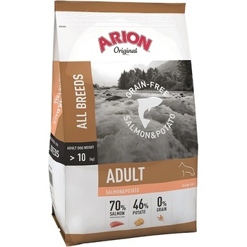 ARION Original Adult All Breeds Grain Free Salmon & Potato - Пълноценна суха храна за израснали кучета над 1 година със сьомга и картофи, 12 кг